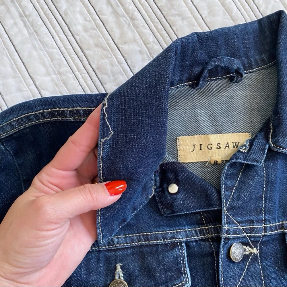 JIGSAW Classic Waist Length Denim Jacket in Dark Indigo size Women’s 12